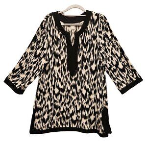 Chico's Size 3 Tunic Womens 16 Black White  Animal Print Stretchy Flowy Career